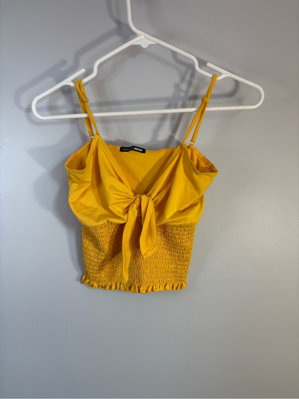Fashion Nova Bright Yellow Tie-Front Smocked Cami